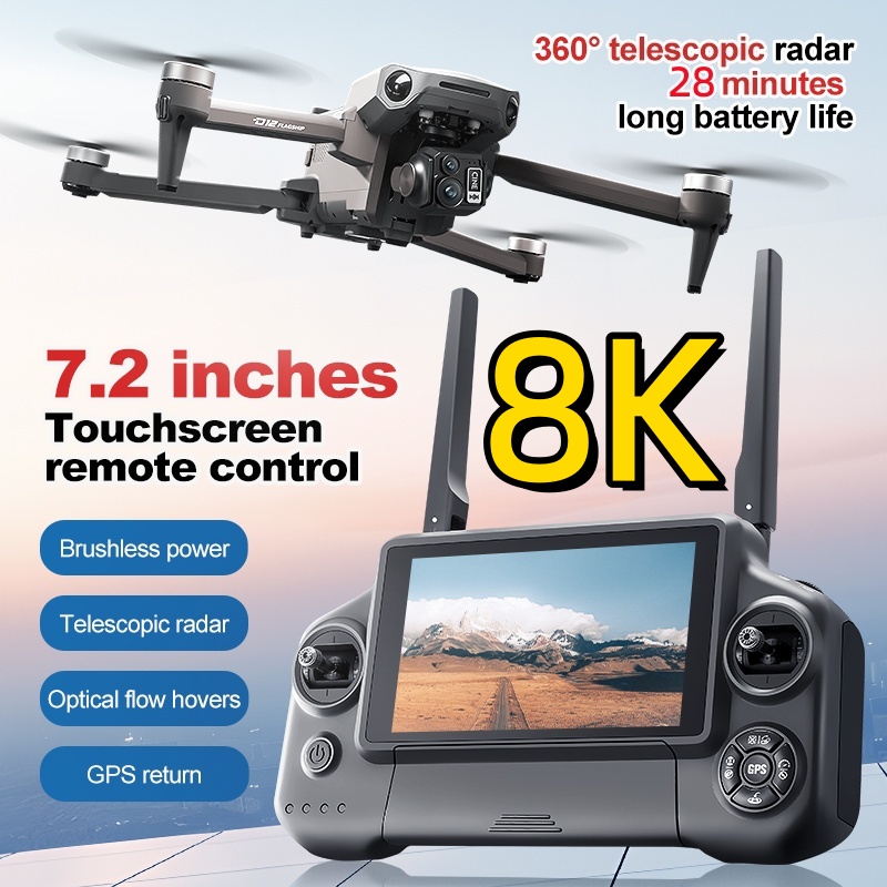Drone Gimbal Brushless - โดรนควอดคอปเตอร์ 8K 3 แกนกันสั่น พร้อมจอสัมผัส 7.2